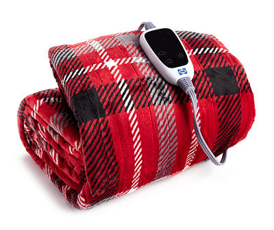 Red Plaid Silky Flannel Electric Heated Throw, (50" x 60")