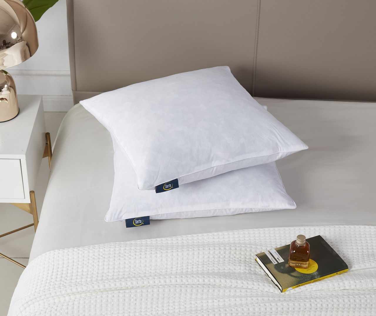 White Medium Firm Cotton Feather Square Pillow 2 Pack