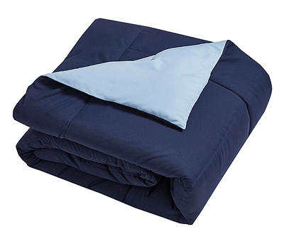 Navy & Light Blue Down-Alternative Box-Quilt Reversible Twin Comforter