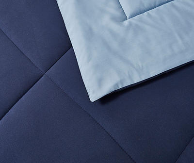 Navy & Light Blue Down-Alternative Box-Quilt Reversible King Comforter