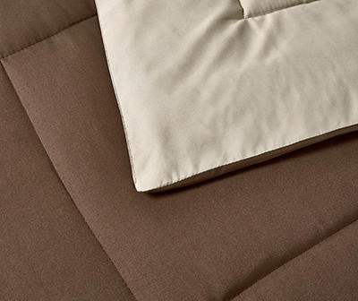 Chocolate & Khaki Down-Alternative Box-Quilt Reversible Twin Comforter