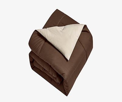 Chocolate & Khaki Down-Alternative Box-Quilt Reversible Full/Queen Comforter