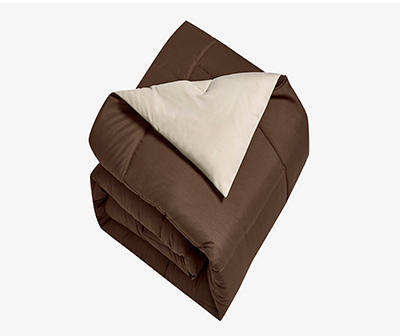 Chocolate & Khaki Down-Alternative Box-Quilt Reversible King Comforter