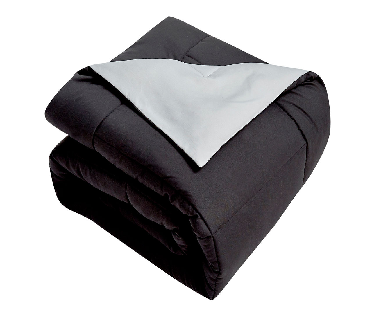 Black & Platinum DownAlternative BoxQuilt Reversible Twin Comforter