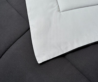 Black & Platinum Down-Alternative Box-Quilt Reversible Twin Comforter