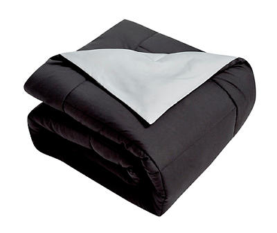 Black & Platinum Down-Alternative Box-Quilt Reversible King Comforter