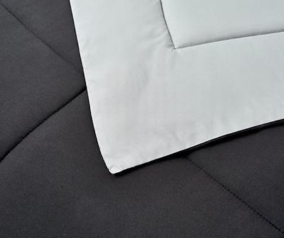 Black & Platinum Down-Alternative Box-Quilt Reversible King Comforter
