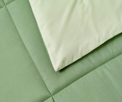 Olive & Sage Down-Alternative Box-Quilt Reversible Twin Comforter