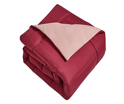 Burgundy & Mauve Down-Alternative Box-Quilt Reversible Twin Comforter