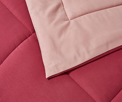 Burgundy & Mauve Down-Alternative Box-Quilt Reversible Twin Comforter
