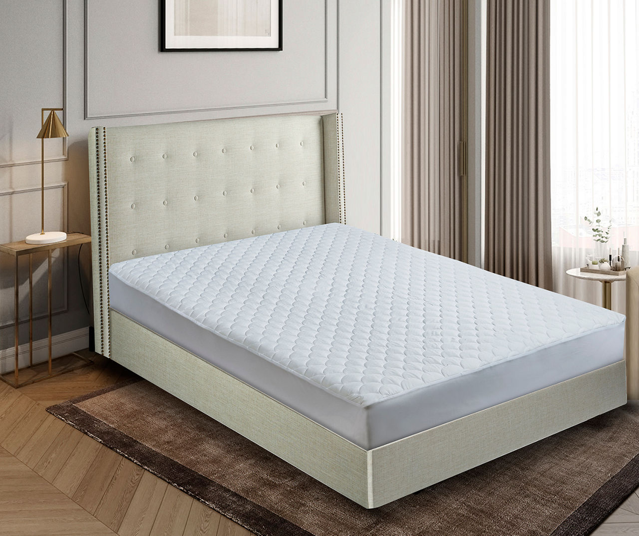 White Dot Scallop-Quilt 350-Thread Count Waterpoof King Mattress Pad