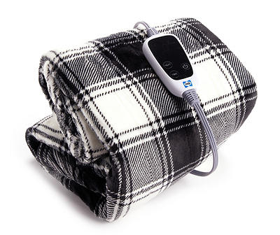 Black & White Buffalo Check Silky Flannel Electric Heated Throw, (50