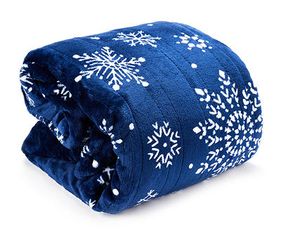Blue Snowflake Silky Flannel Electric Heated Throw, (50