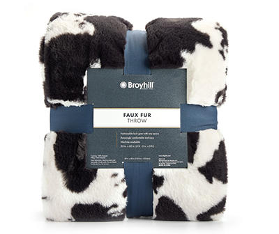 Black & White Cow Print Faux Fur Throw, (50" x 60")