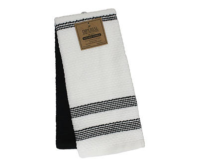 White & Black Woven Stripe Kitchen Towels, 2-Pack