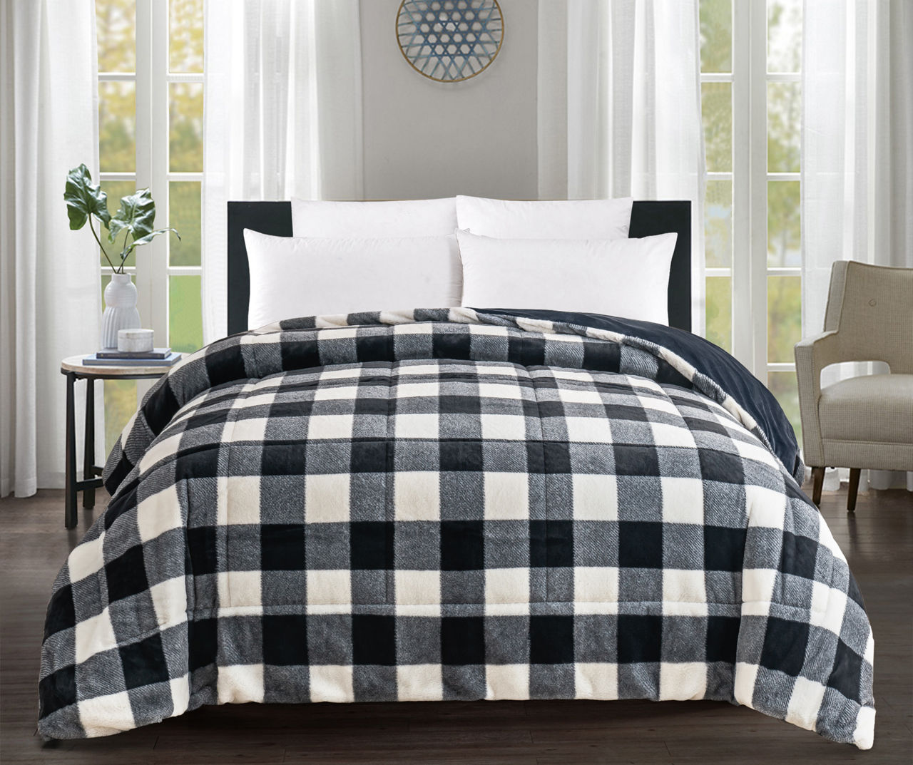 Life at Home 3 Piece Comforter Bed Set- Full/ Queen- Grey Buffalo Check - 1  ea