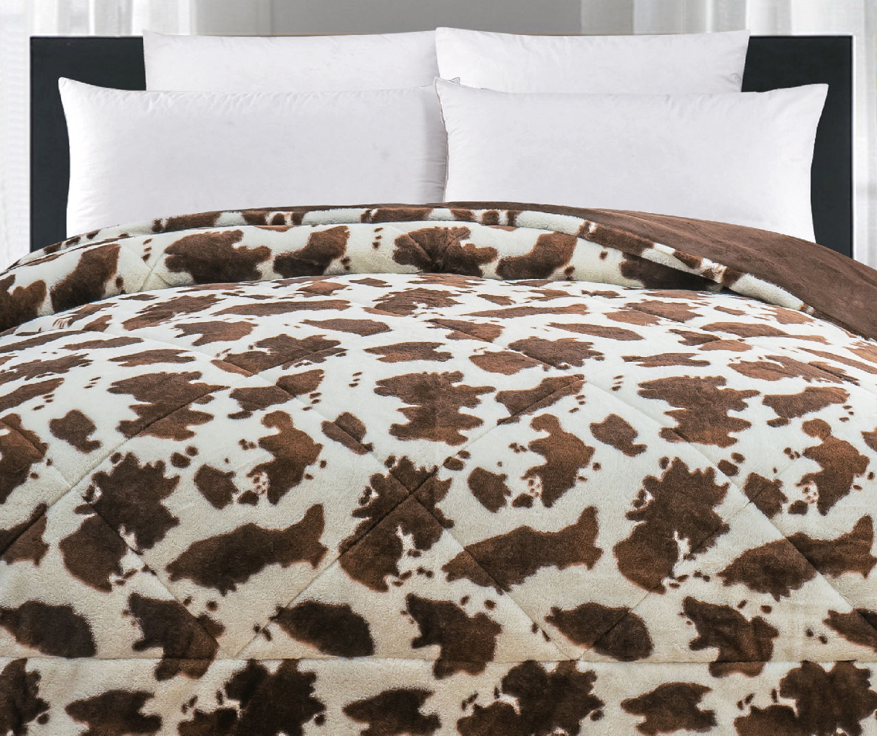 Broyhill Cream Brown Cow Print Faux Fur Full Queen Comforter