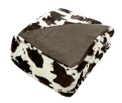 Cream & Brown Cow Print Faux Fur King Comforter