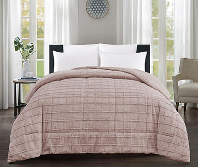 Pink Textured Grid Faux Fur King Comforter