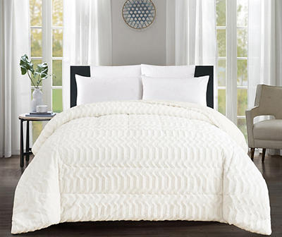 White Chevron Stripe Faux Fur Full/Queen Comforter