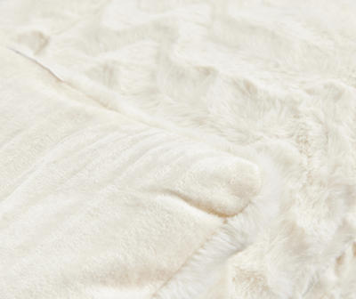 White Chevron Stripe Faux Fur King Comforter