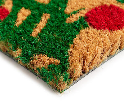 "Under the Mistletoe" Tan & Red Coir Doormat
