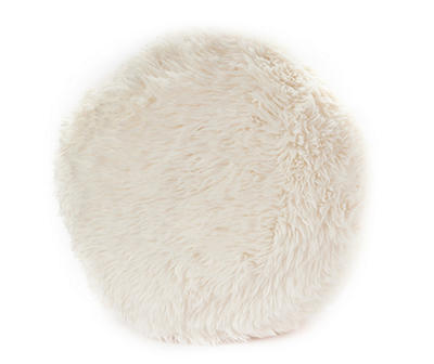 Cream Faux Fur Round Throw Pillow