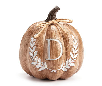 "D" Monogram Wood-Look Resin Pumpkin