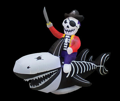 Airblown 60" Inflatable LED Skeleton Pirate On Shark