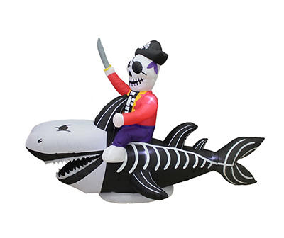 Airblown 60" Inflatable LED Skeleton Pirate On Shark
