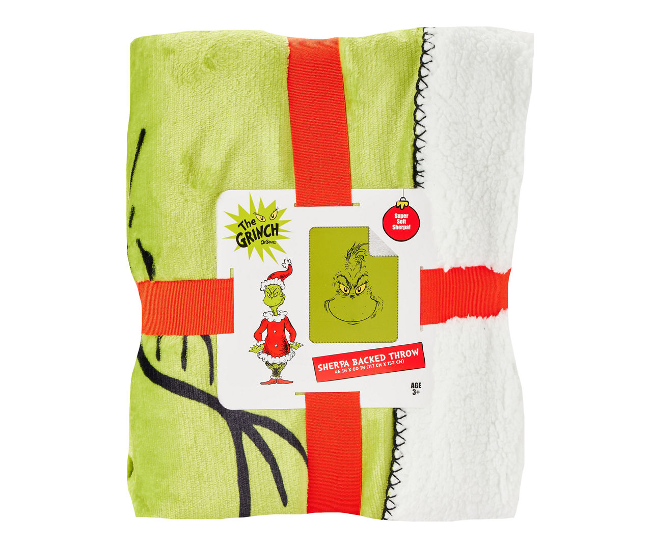 Dr. Seuss The Grinch Green Grinch Face Sherpa Throw 46