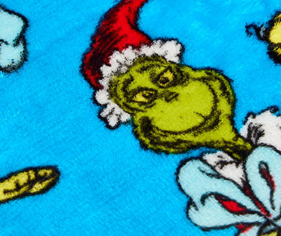 The Grinch Blue Holiday Pattern Throw & Hugger Pillow, (40" x 50")