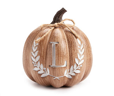 "L" Monogram Wood-Look Resin Pumpkin