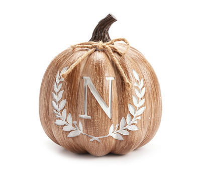 "N" Monogram Wood-Look Resin Pumpkin