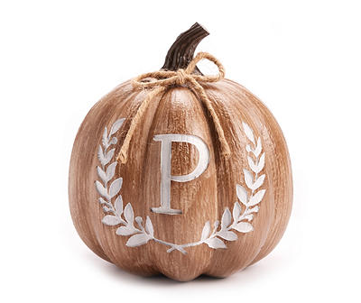 "P" Monogram Wood-Look Resin Pumpkin