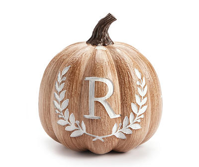 "R" Monogram Wood-Look Resin Pumpkin