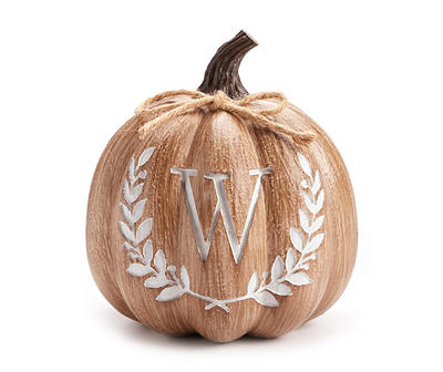 "W" Monogram Wood-Look Resin Pumpkin