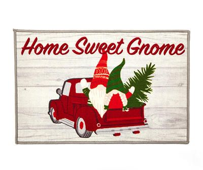 "Home Sweet Gnome" Gray & Red Kitchen Rug, (30" x 20")