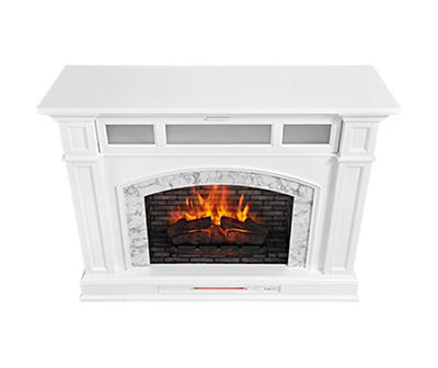 62" White Marble Grand Electric Fireplace Console
