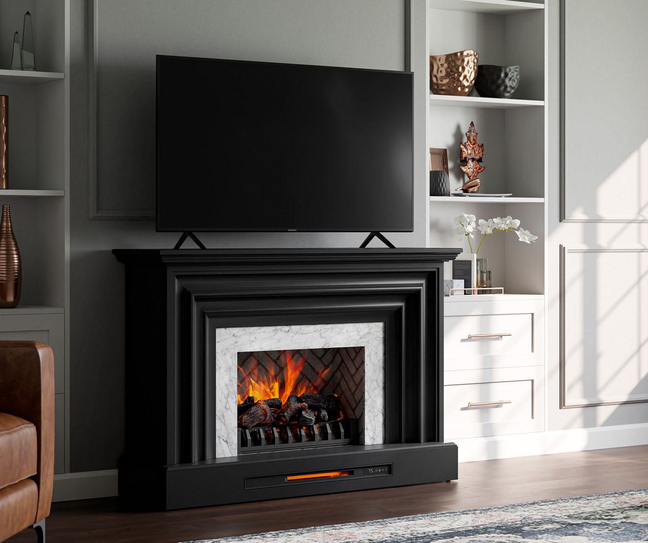 Black store fireplace console