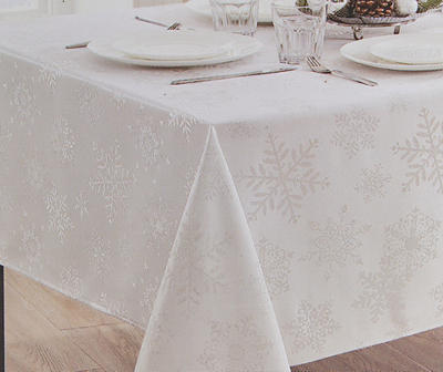 Frosted Forest White Snowflake Fabric Tablecloth, (60" x 102")