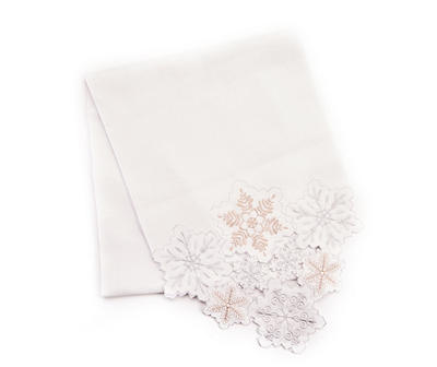 Frosted Forest White Embroidered Cutout Snowflake Table Runner