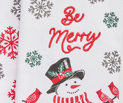 Santa's Workshop "Be Merry" White Snowman 2-Piece Kitchen Towel Set