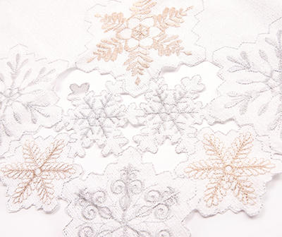 Frosted Forest White & Silver Cutout Snowflake Fabric Round Tablecloth, (60")