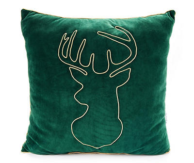 Festive Gathering Green Deer Linework Throw Pillow
