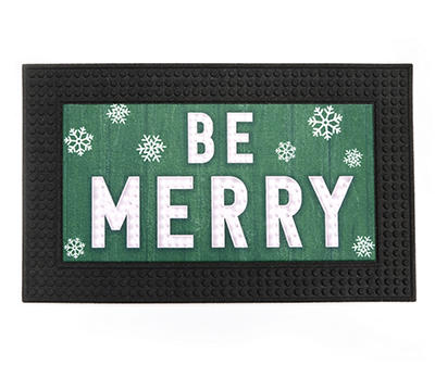 Santa's Workshop "Be Merry" Green LED Rubber Doormat