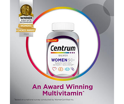 Centrum Silver Women's Multivitamin for Women 50 Plus, Multivitamin/Multimineral Supplement with Vitamin D3, B Vitamins, Calcium and Antioxidants, Gluten Free, Non-GMO Ingredients - 100 Count