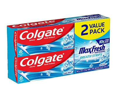 Cool Mint Max Fresh With Whitening Toothpaste & Breath Strips, 2-Pack