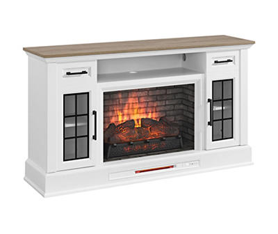 60" White 2-Door Electric Fireplace Console