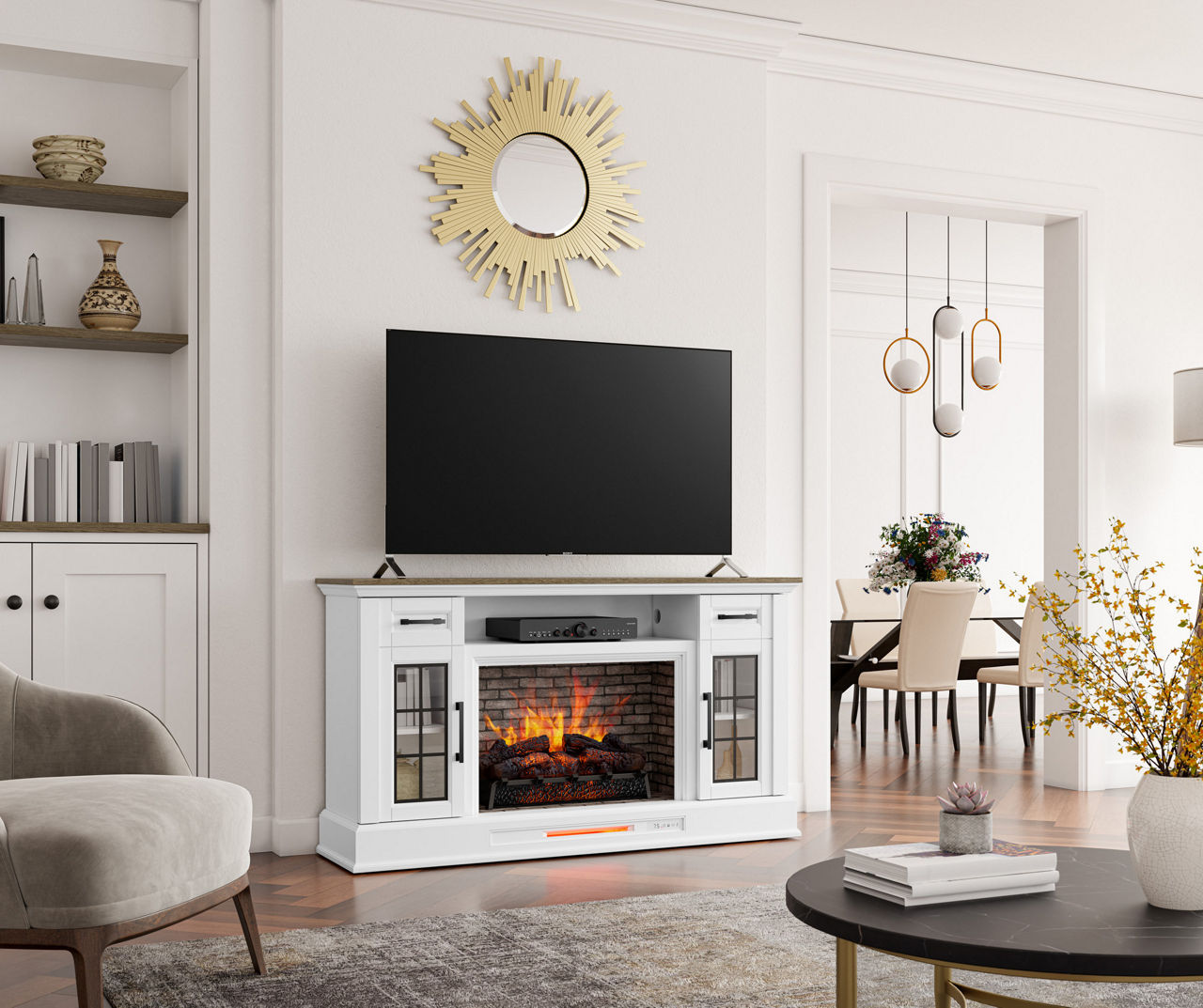 Electric fireplace on sale console white